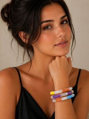 Plunder Design Colorblock Acrylic  Bangle Bracelets - NIP